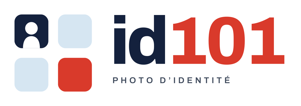 Logo id101 : planche de quatre photos d'identité, dont une silhouette, à côté du nom id101. Photo d'identité certifiée conforme, dans les 101 départements français.